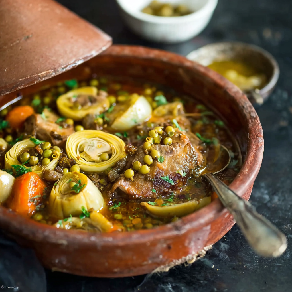 Veal Tagine with Artichokes and Green Peas