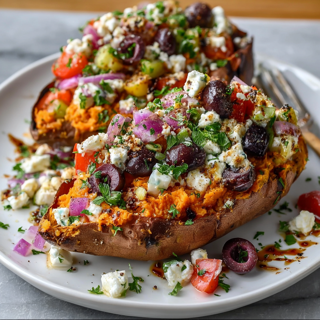 Mediterranean Stuffed Sweet Potatoes