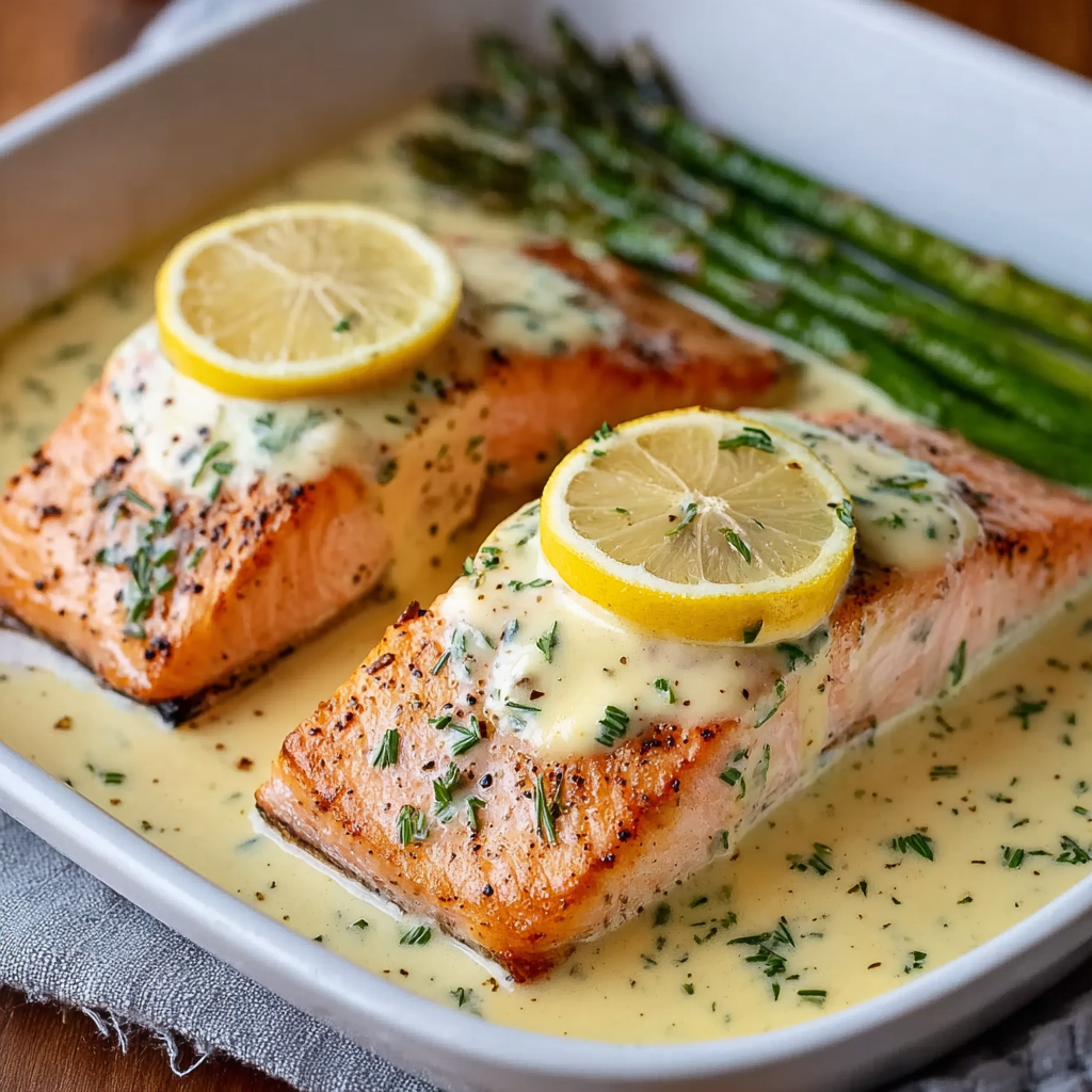 Baked Salmon with Lemon Butter Cream Sauce