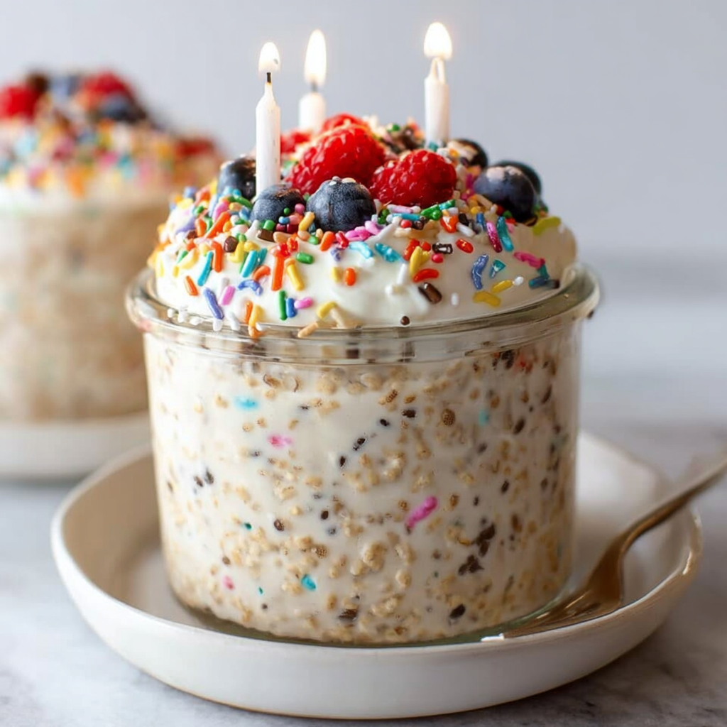 Birthday Cake Overnight Oats – Cake for Breakfast! 🎉