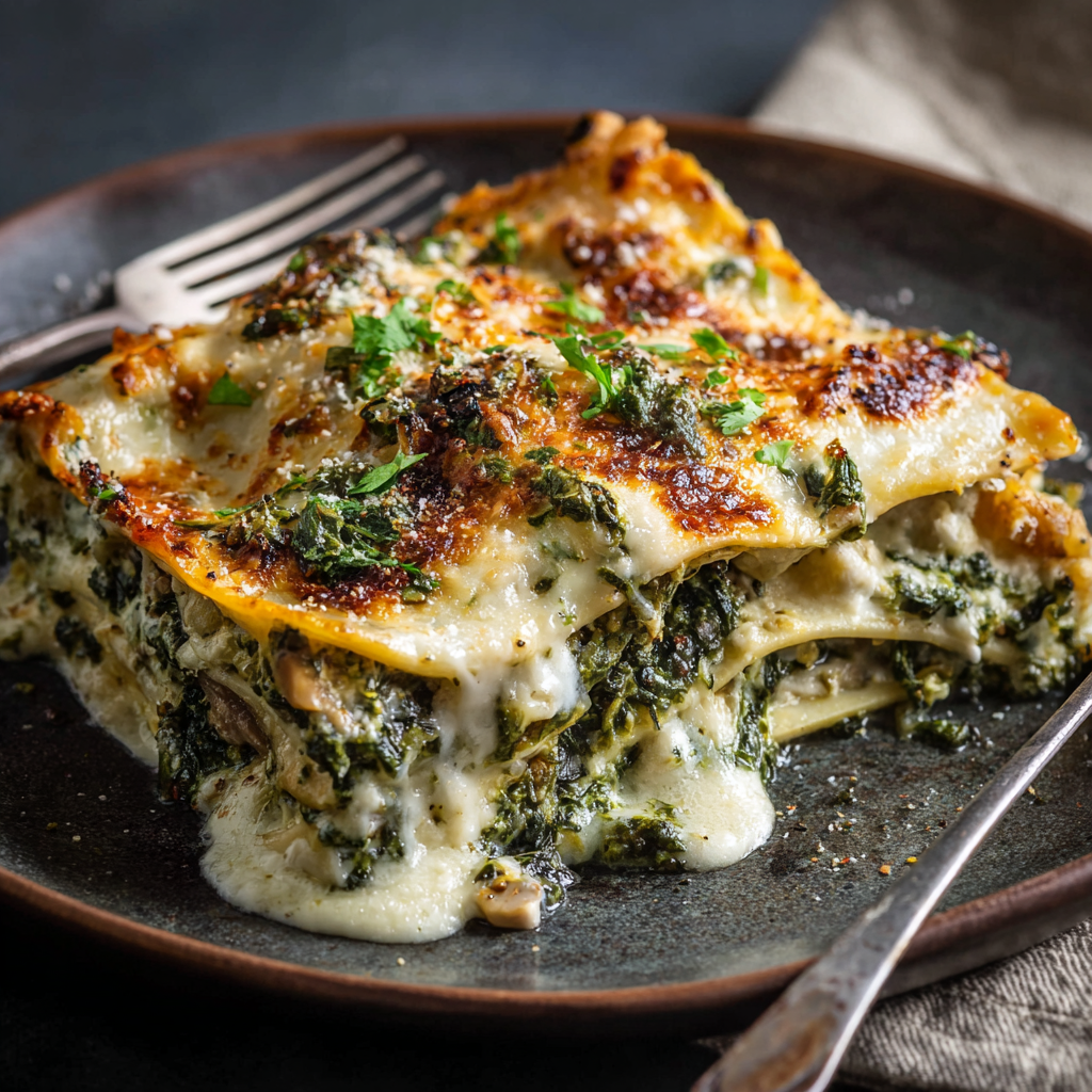White Pesto Spinach Lasagna 🌿🧀 (Creamy, Herbaceous & Veggie-Packed)
