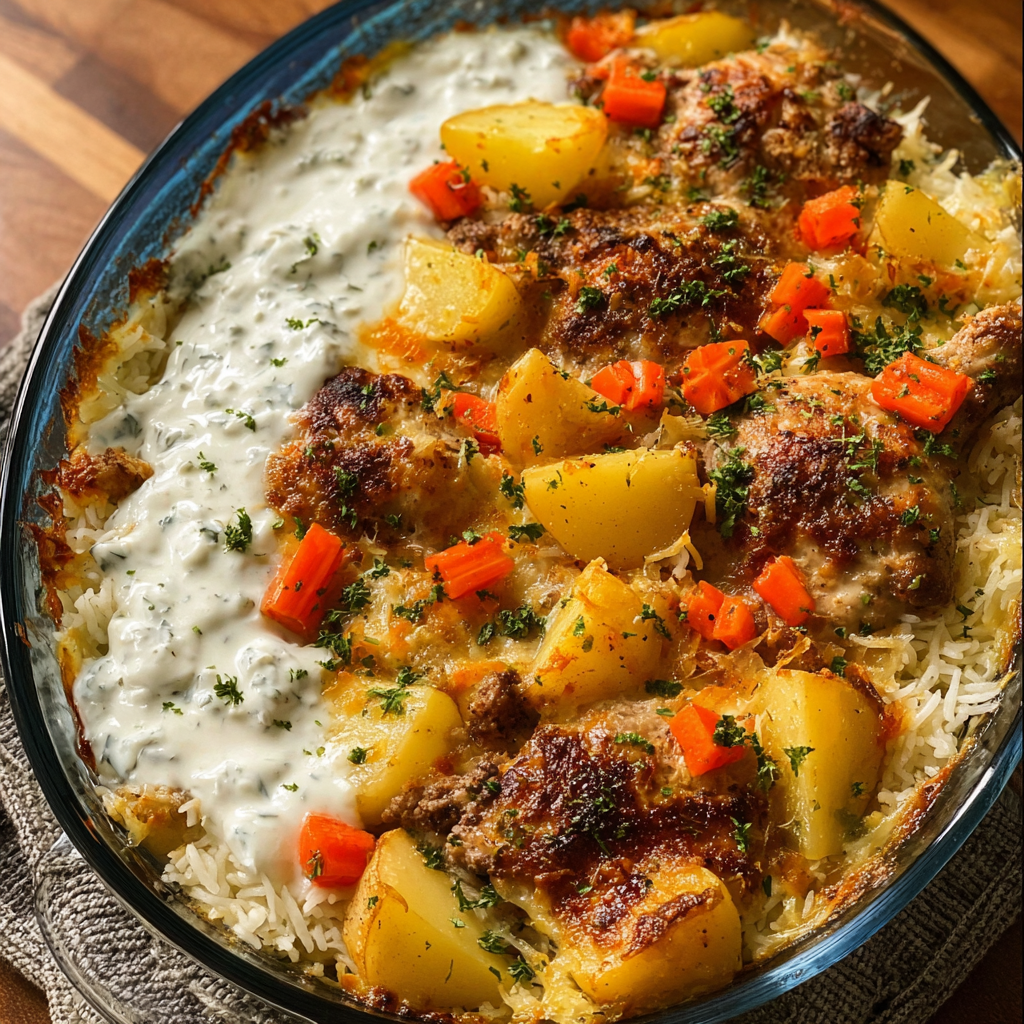 Sheet-Pan Baked Tzatziki Chicken with Rice