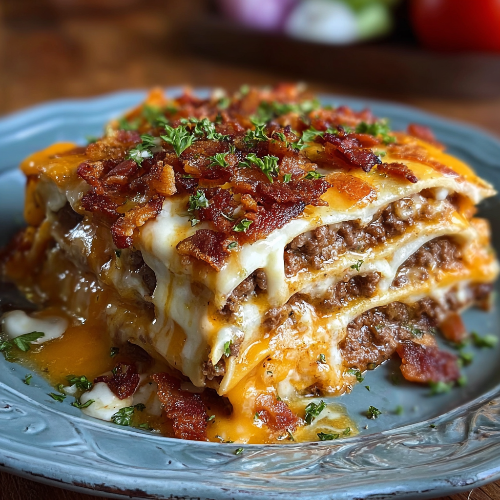 Parmesan Garlic Bacon Cheeseburger Lasagna 🍔🥓🧀