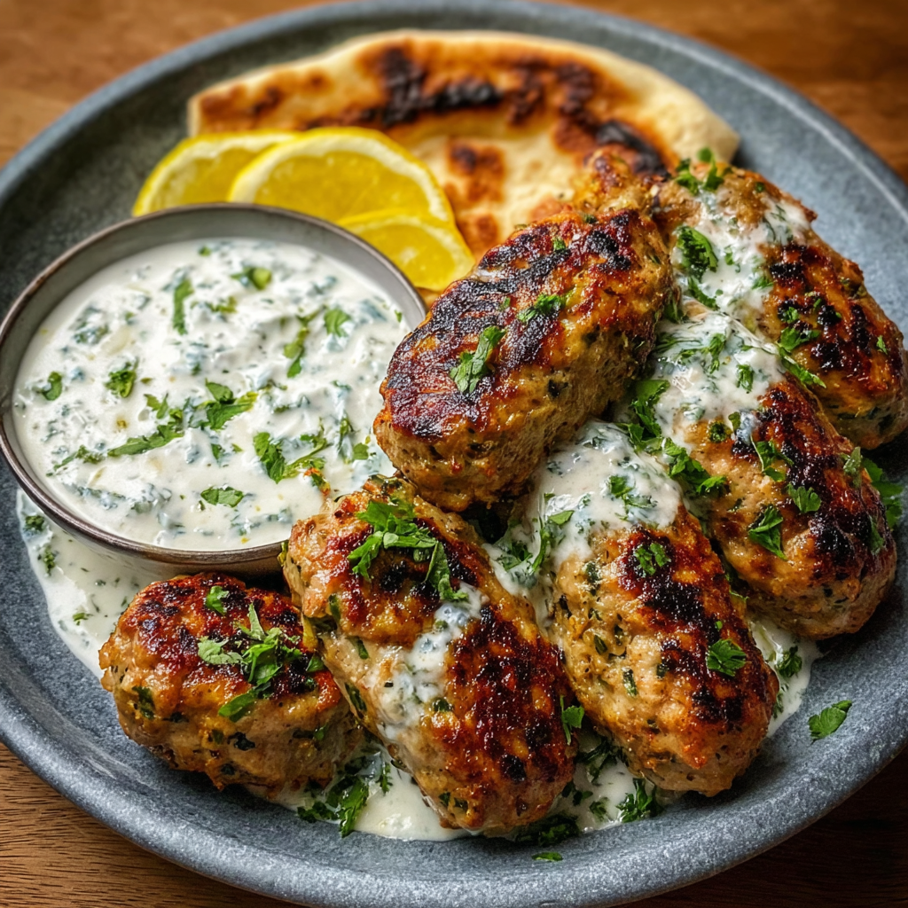 Chicken Kofta with Garlic Yogurt Sauce (Juicy, Spiced & Mediterranean-Inspired)