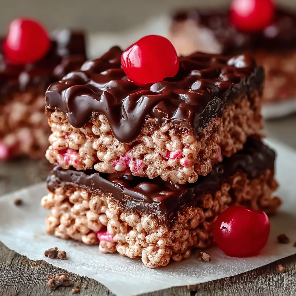 Decadent Chocolate Covered Cherry Rice Krispies Treats