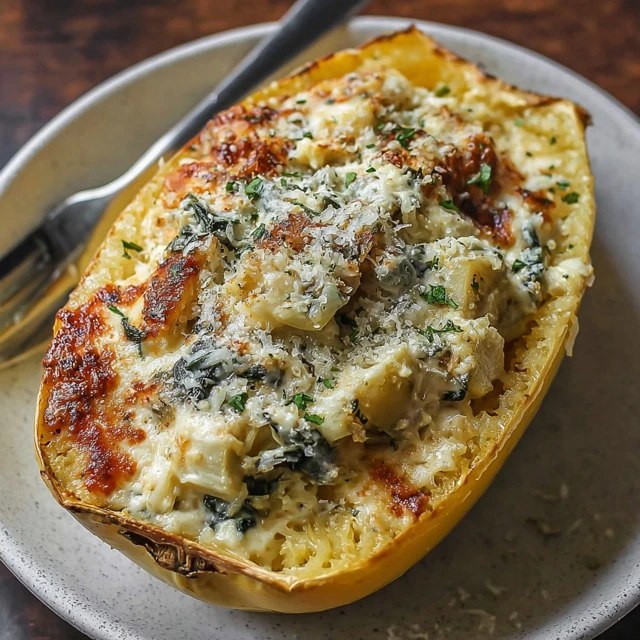 Creamy Spinach Artichoke Spaghetti Squash (Low-Carb Baked Dinner, 50 Min)