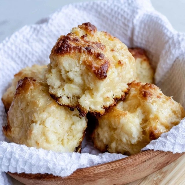 Close-up of a cheddar bay biscuit split open showing the soft cheesy interior and buttery garlic top