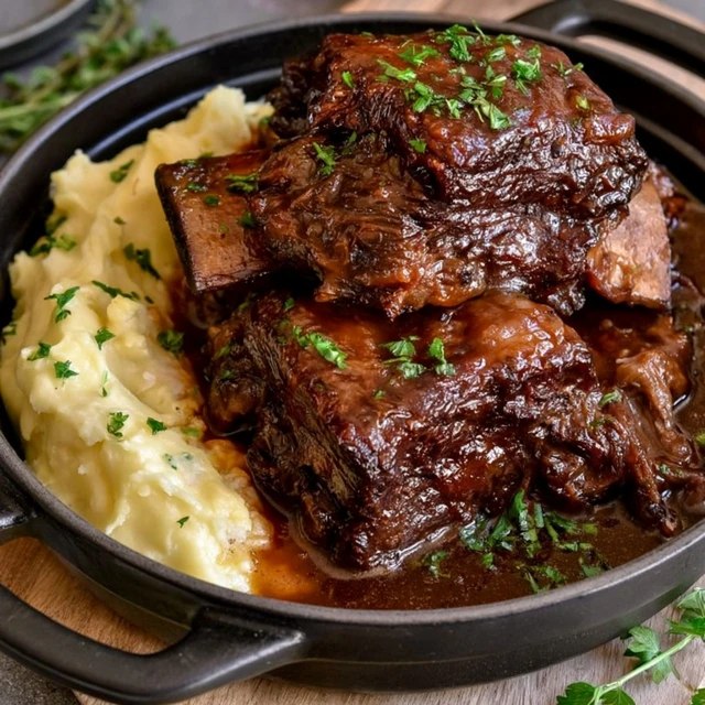 Braised Short Ribs With Mashed Potatoes (Fall-Off-The-Bone Red Wine Braise, 3.5 Hr)