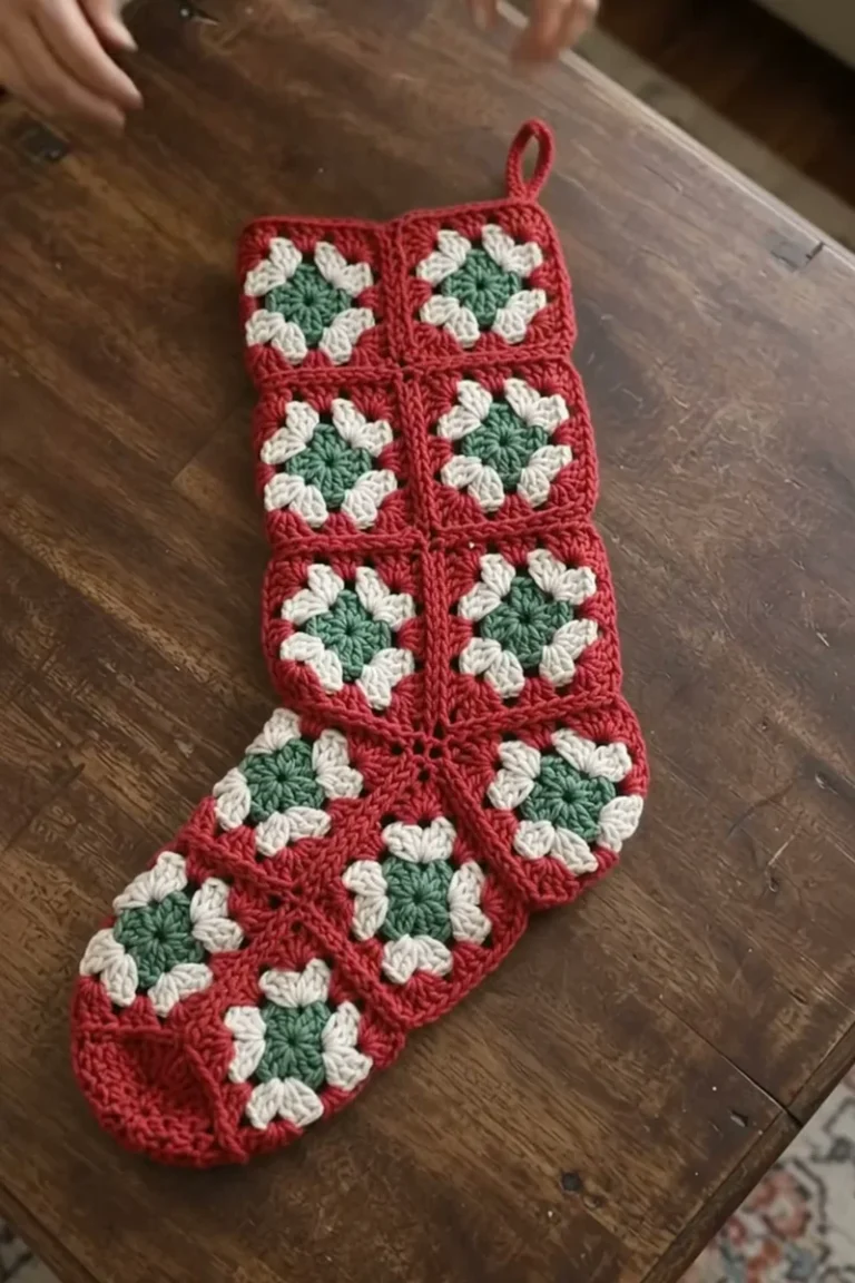 Crochet Granny Square Christmas Stocking Pattern