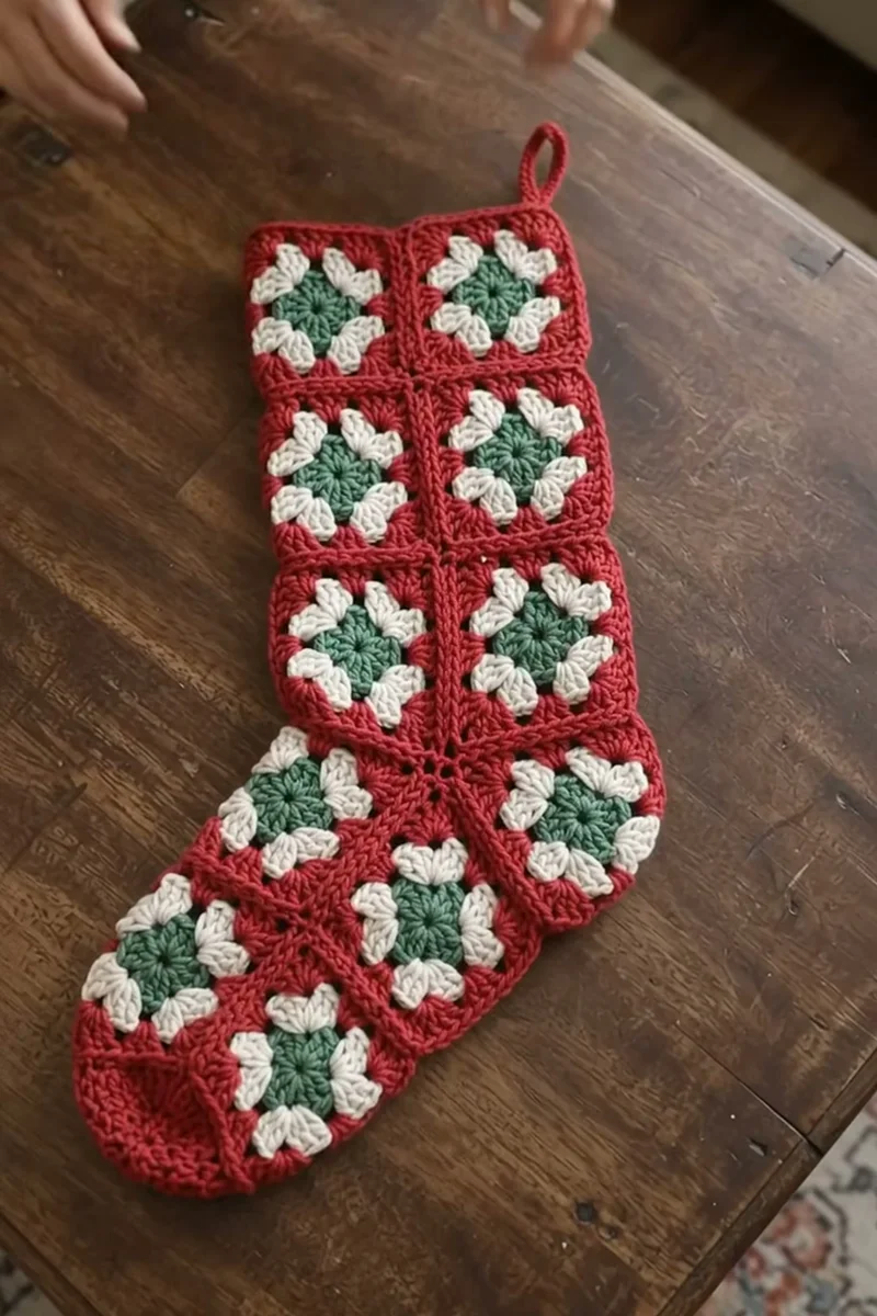 Crochet Granny Square Christmas Stocking Pattern (Free)