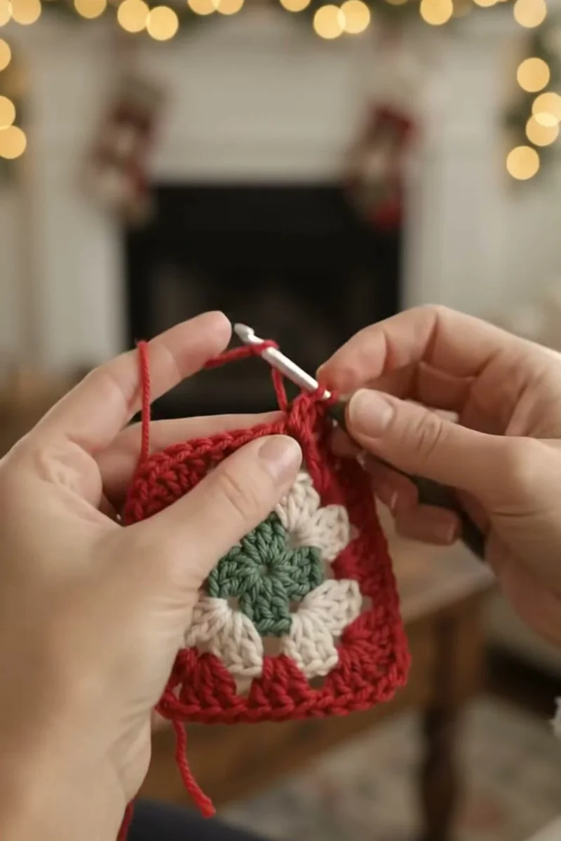 Crocheting the Crochet Granny Square Christmas Stocking Pattern