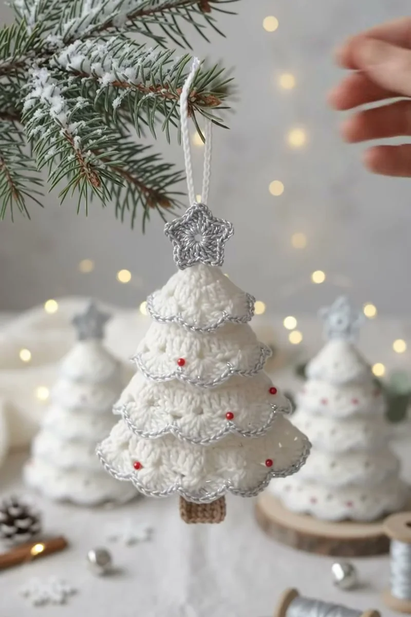Crochet Scalloped Christmas Tree Ornament Pattern finished