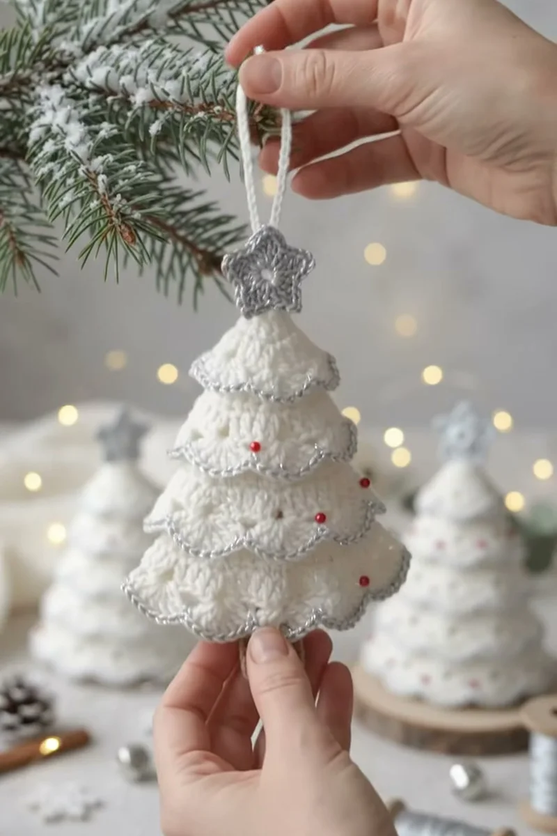 Finished Crochet Scalloped Christmas Tree Ornament Pattern