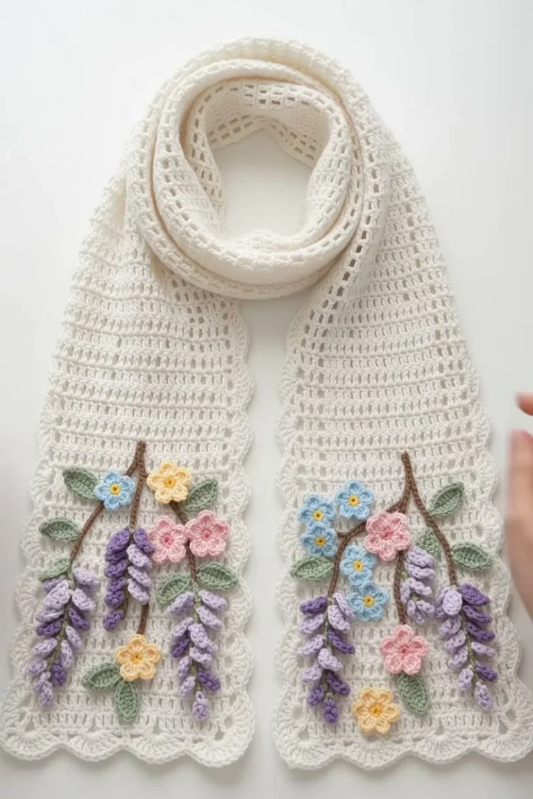 Crochet Wisteria Flower Mesh Scarf Pattern