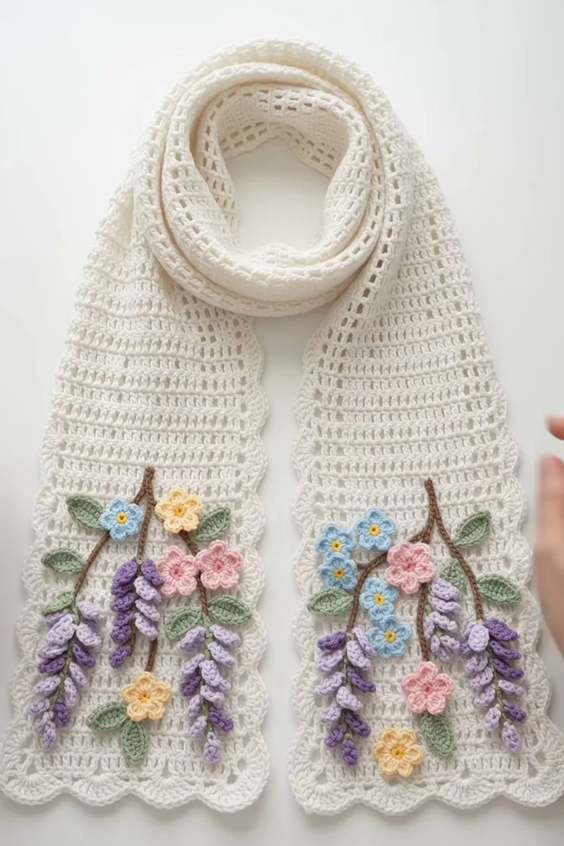 Crochet Wisteria Flower Mesh Scarf Pattern (Free)